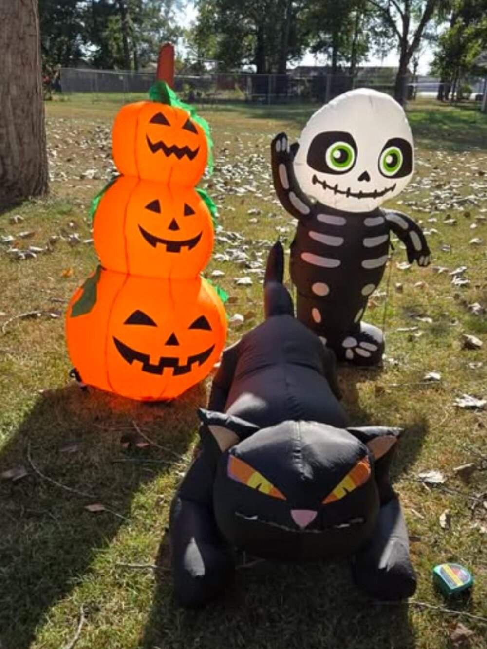 Lot of 3 Halloween Inflatables Pumpkin Jack-o-Lantern Skeleton Black Cat Works